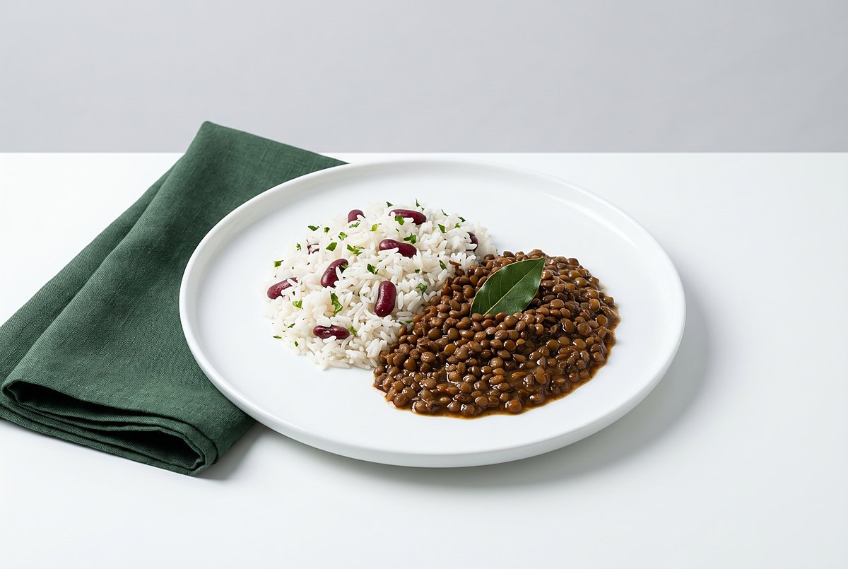Jerk lentils, rice and peas